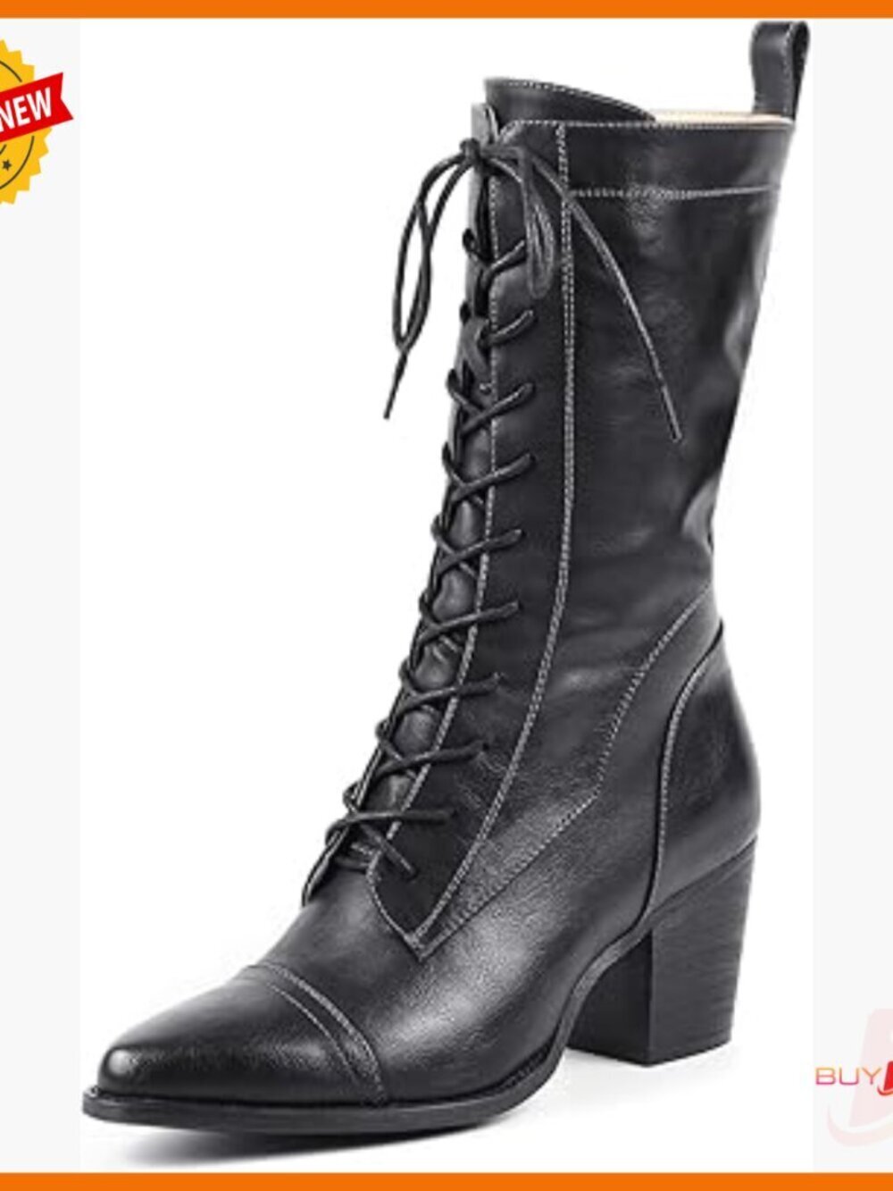 Women's Mid Calf Combat Boots with Faux Fur Lining and Side Zipper
